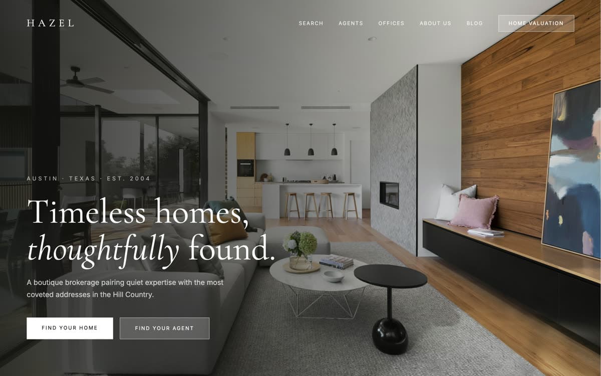 Hazel website template: Warm boutique luxury in a quiet cream and ink palette