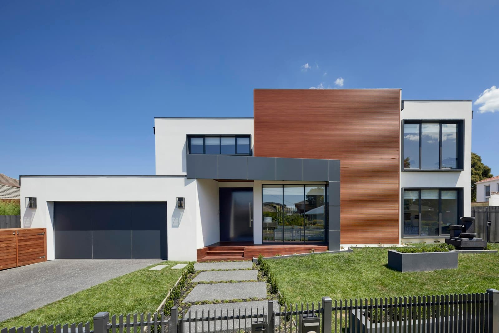 Contemporary two-story home in daylight