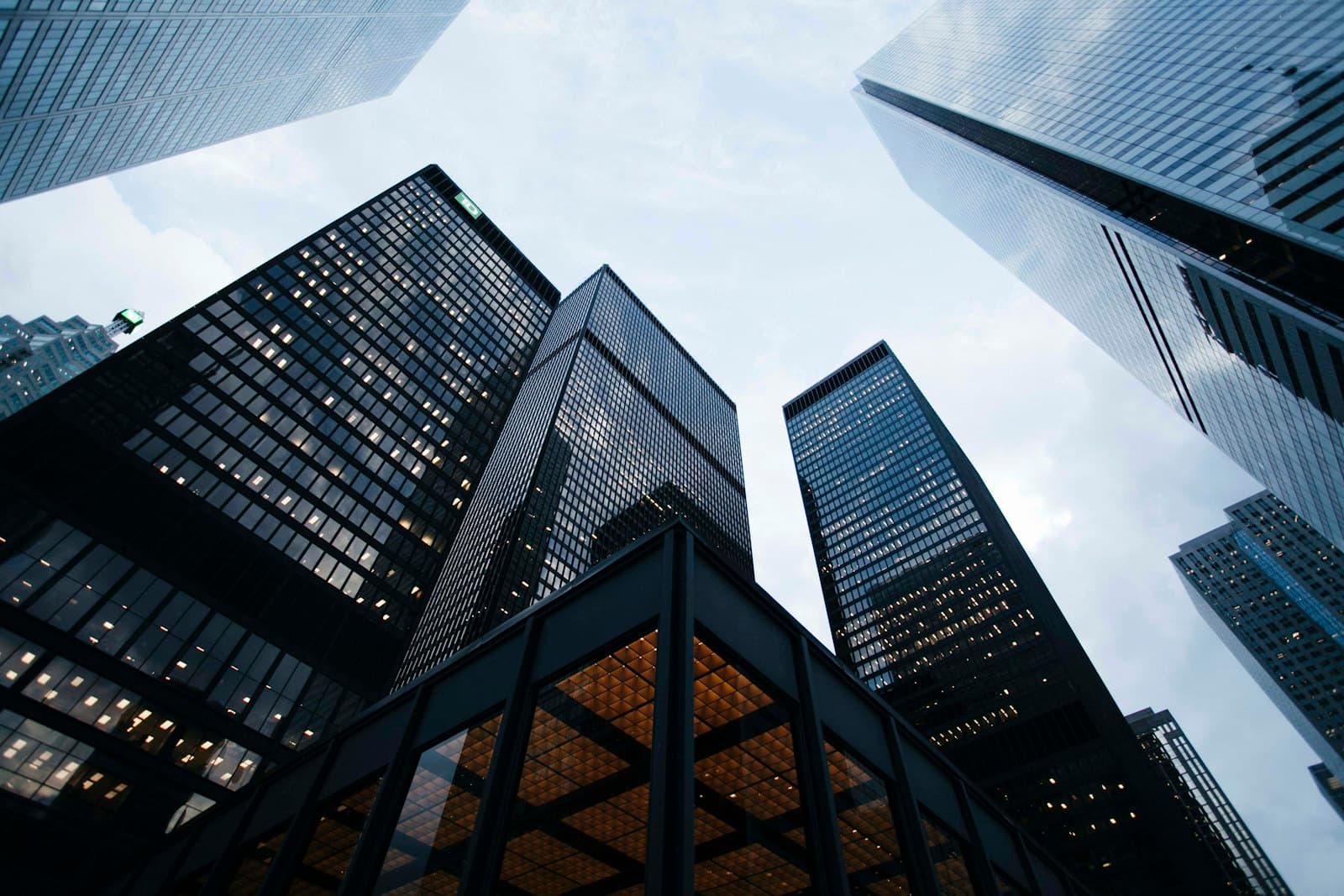 Downtown skyscrapers from street level